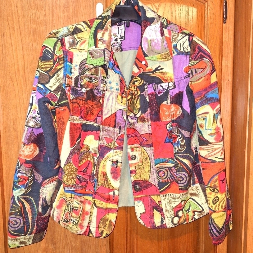 A Mirage Image colorful linen blend blazer in a size small.